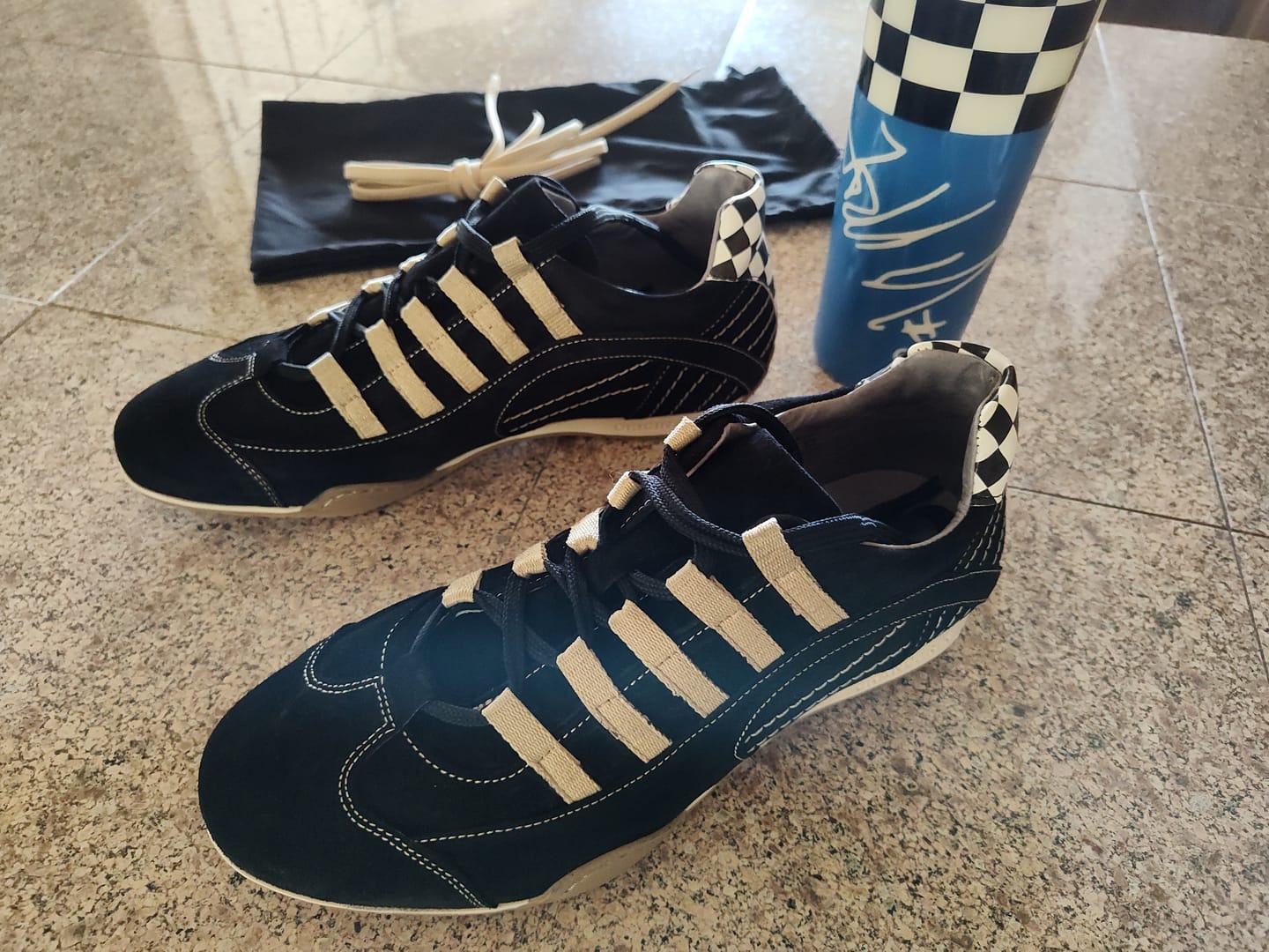 Customer photo review of Men's Racing Sneaker in Black & Gold Brushed/Sueded Napa