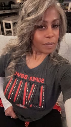Customer photo review of Luvwin 13x4 Salt And Pepper Wavy Glueless Gray Color Pre-Cut Lace Wig Human Hair