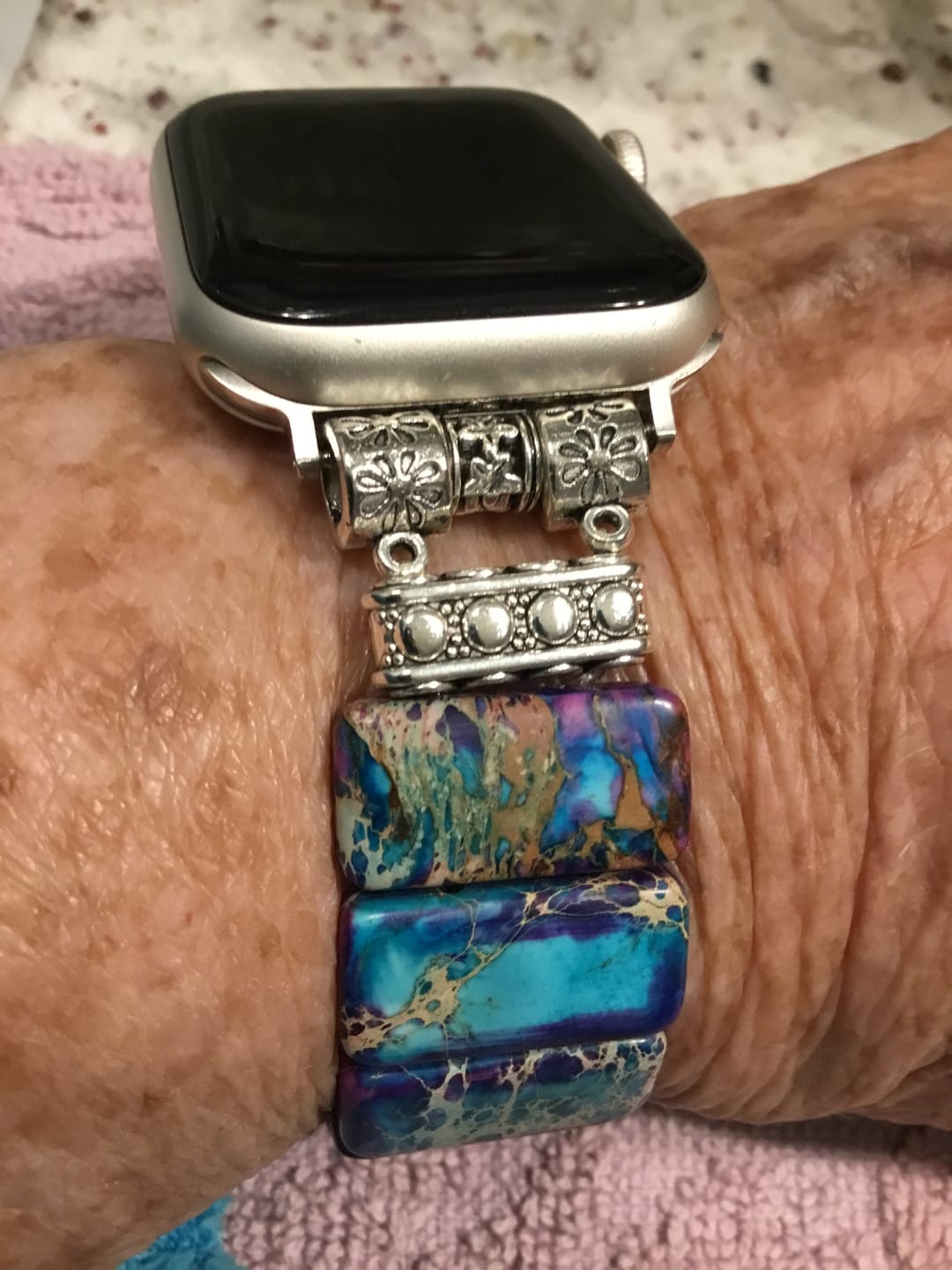 Customer photo review of Majestic Tibetan Jasper Stretch Apple Watch Strap