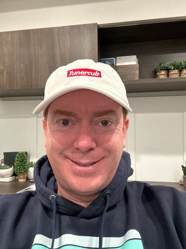 Customer photo review of Dad Hat "Red Bar" White