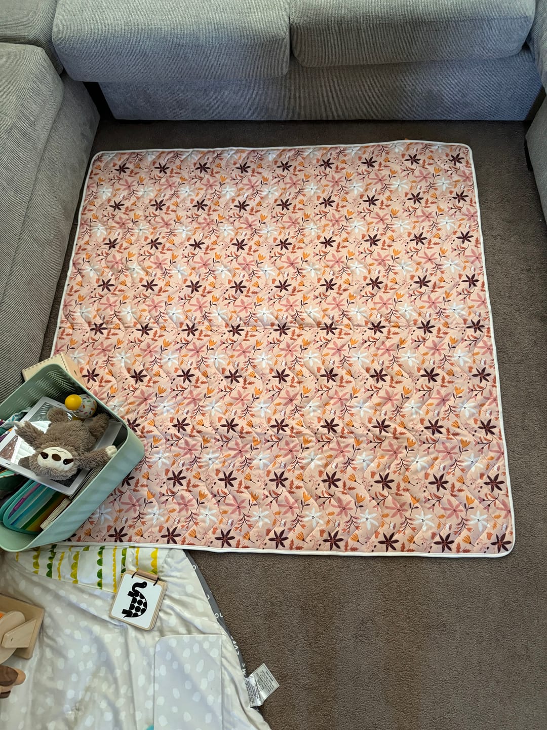 Customer photo review of Basics Patterned Machine Washable Reversible Indoor/Outdoor Quilted Water Resistant Play Mat Blanket