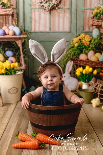 Customer photo review of Kate Easter Backdrop Eggs Flowers Green Plants Rabbit Room Designed by Emetselch