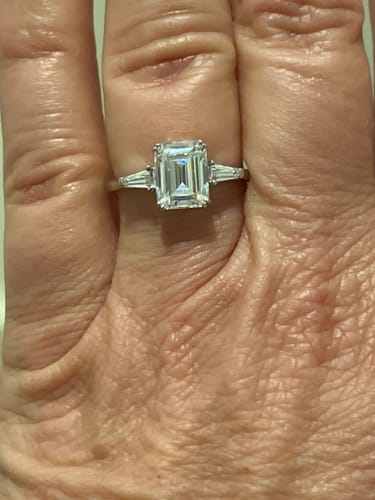 Customer photo review of Three Stone Emerald Cut Moissanite Tapered Baguette Engagement Ring