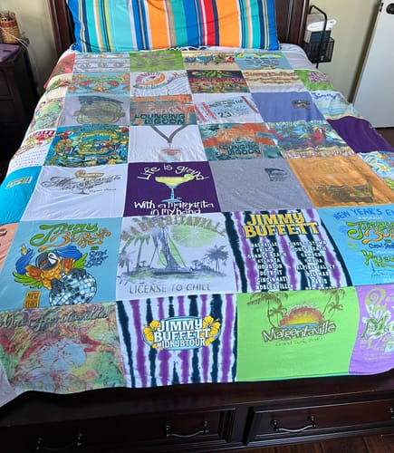 T-shirt quilt with music, beach life themes by Jeannine from AR