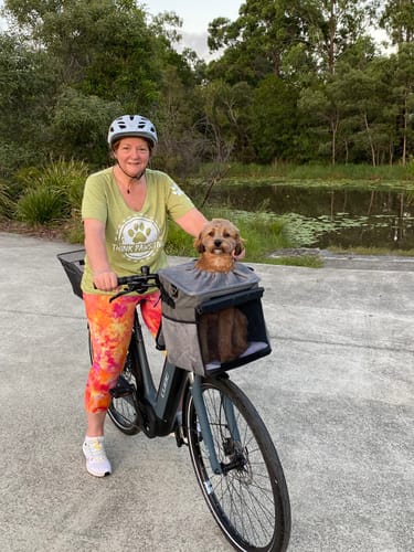 Customer photo review of All In One Pet Carrier Bag | Dog Bike Basket | Backpack for Dogs & Cats | Car Booster Seat