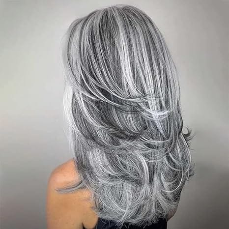 Customer photo review of Luvwin 13x4 Salt And Pepper White Money Piece Loose Wave Layered Cut Wig