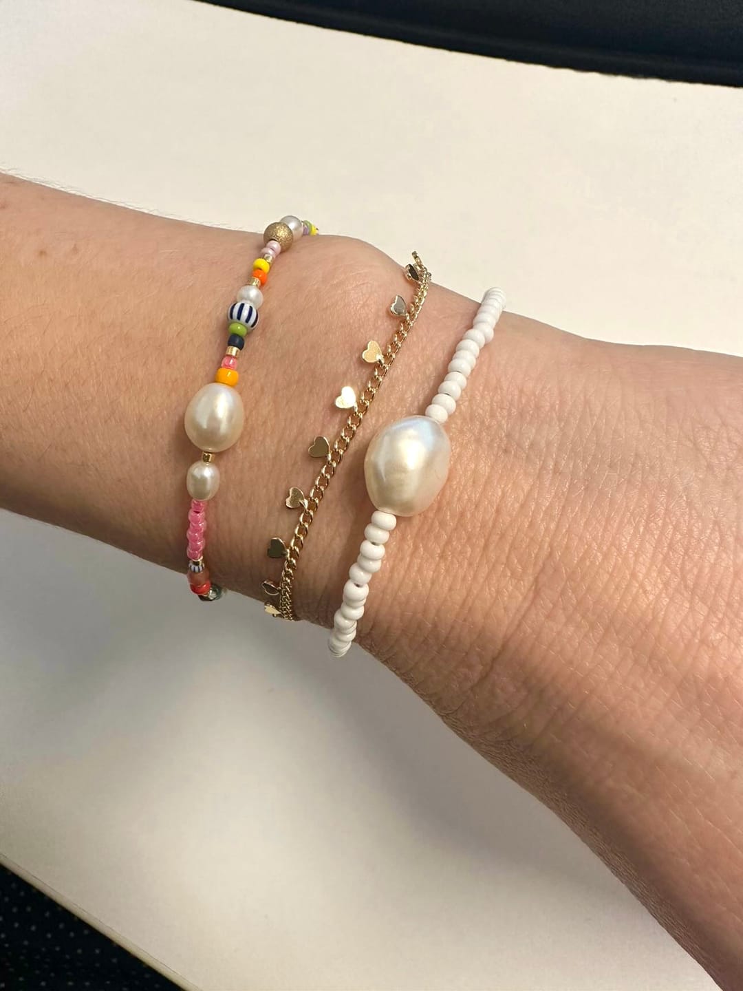 Customer photo review of Sarah White Pearl Bracelet
