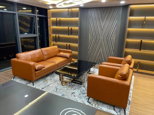 Customer photo review of ARENA - Bàn trà hình chữ nhật, khung inox 8mm, viền phủ Verneer Bubinga, mặt đá Marble