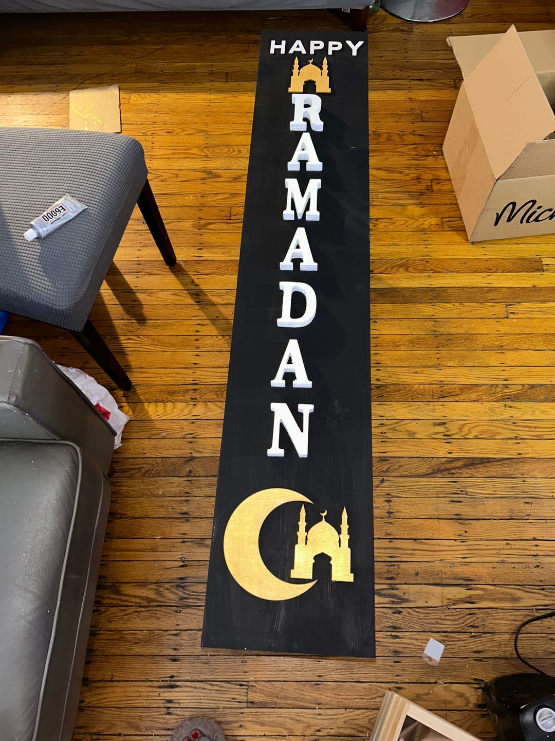 Customer photo review of Unfinished Wood Crescent Moon Shape | DIY Celestial Night Sky Craft Cutout | Up to 36"