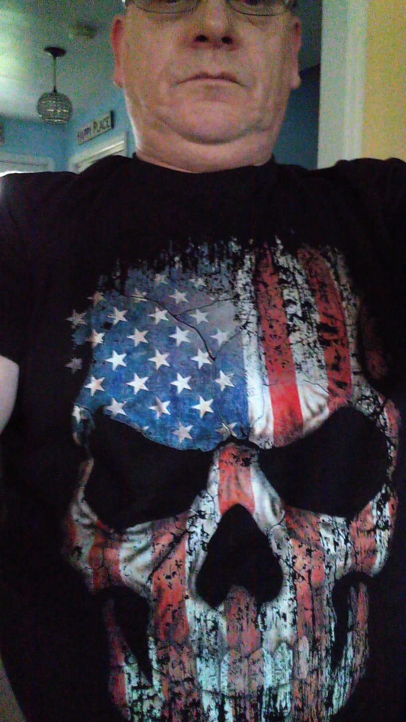 Customer photo review of USA Flag Skull T-Shirt