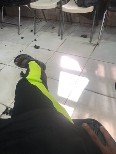 Customer photo review of Outside Solid One Stripe Track Pants (Black - Lime) (100-402)