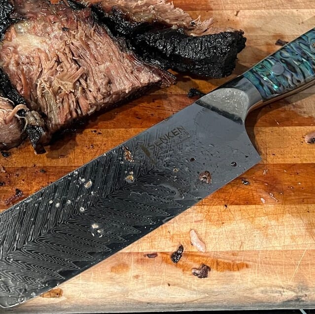 Customer photo review of Umi 8" Chef's Knife — Japanese VG10 Damascus Steel with Abalone Shell Handle