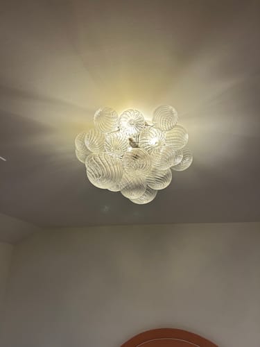 Customer photo review of 3-Light Cluster Ribbed Glass Bubble Semi Flush Chandelier