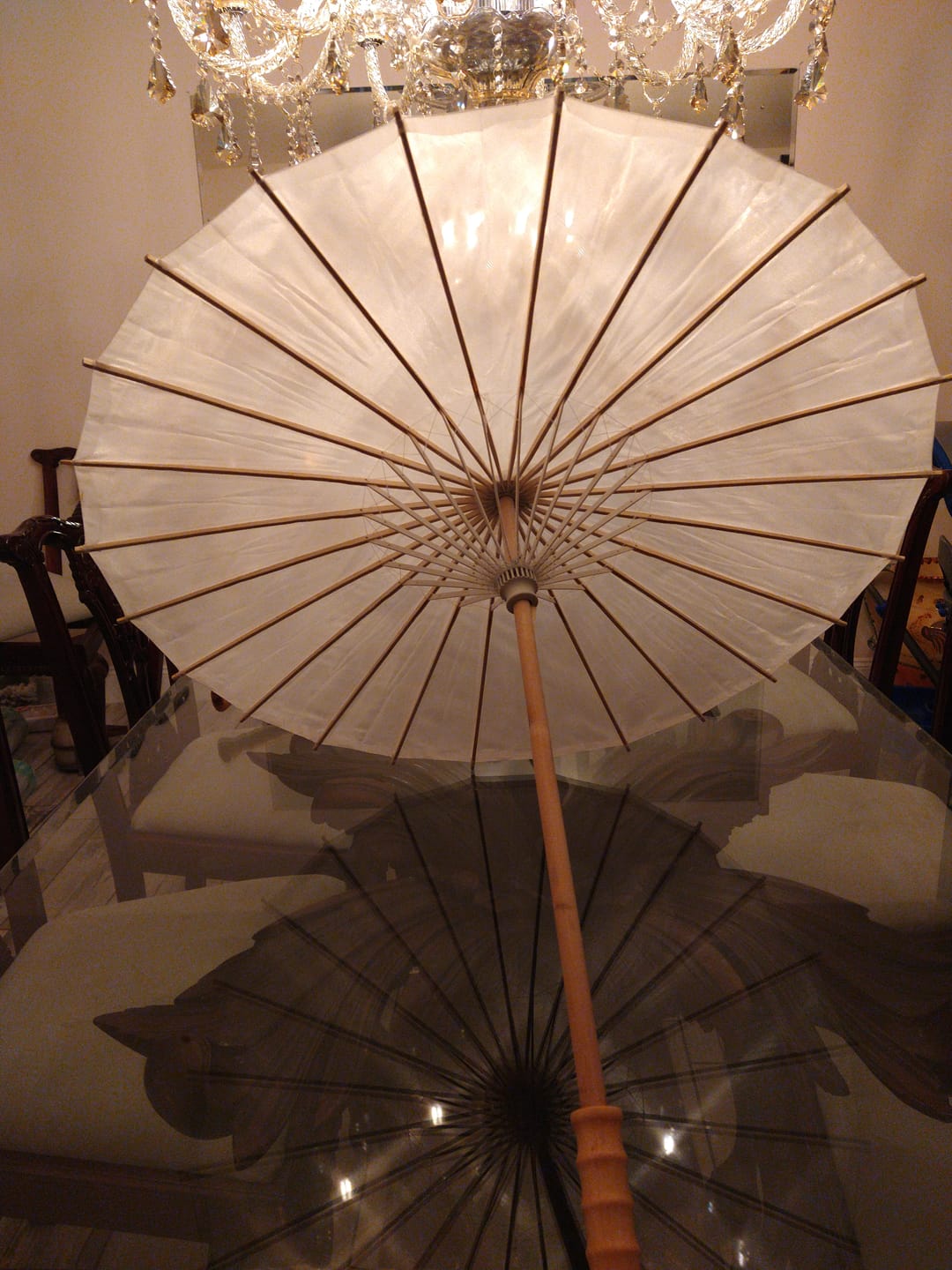 Customer photo review of 38" White Nylon Parasol Umbrella with Elegant Handle