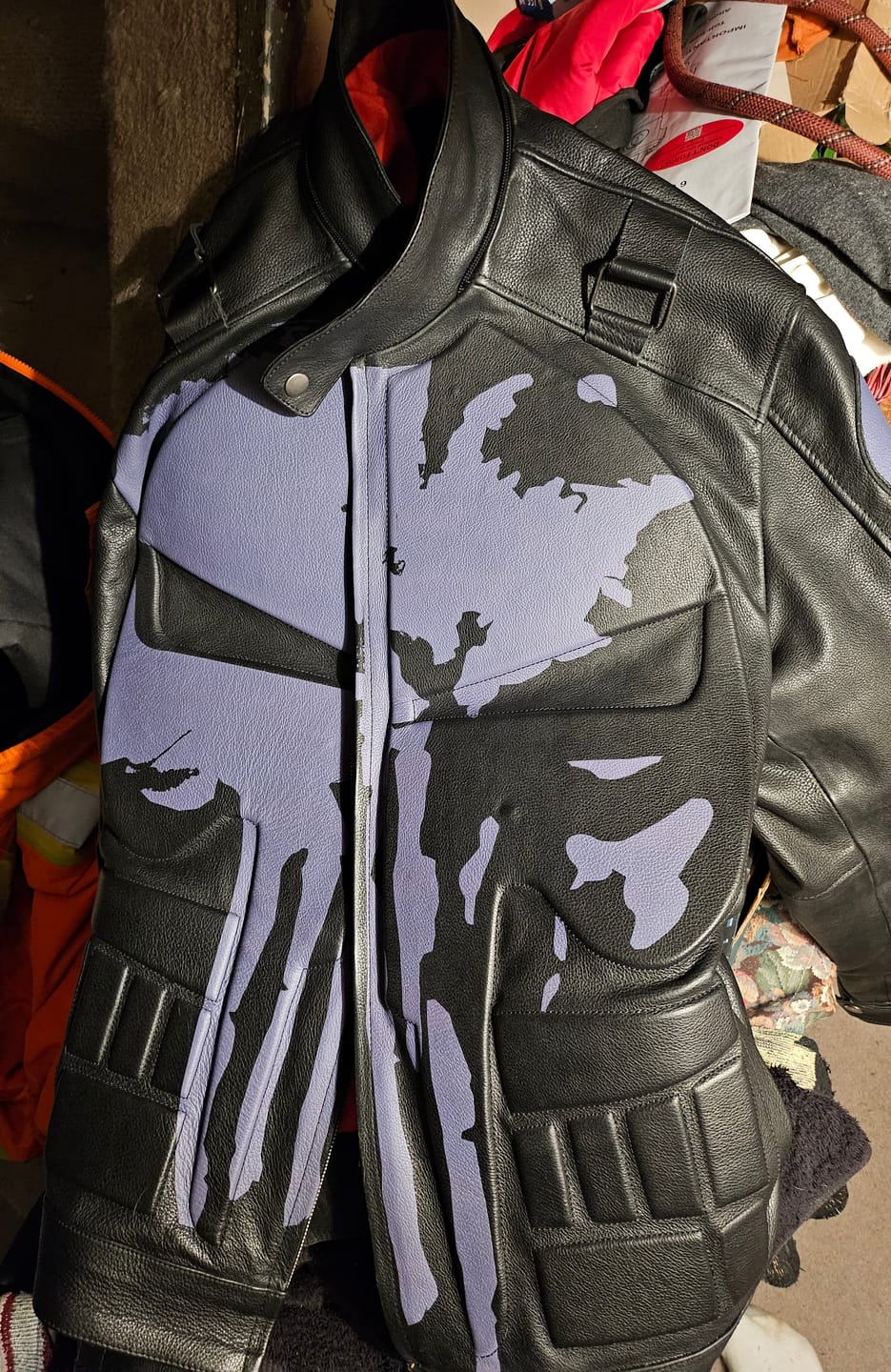 Customer photo review of Punisher's motorcycle leather jacket