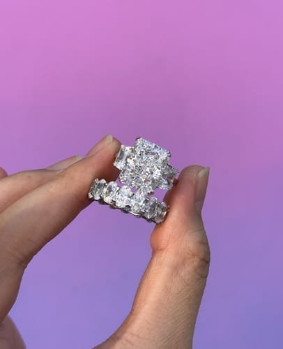 Customer photo review of S925 8 Ct Louily Luxurious Three Stone Radiant Cut Wedding Set In Sterling Silver