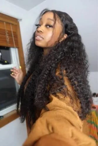 Customer photo review of Wear Go 5x5 Pre Cut Lace Closure Wig Bouncy Water Wave Glueless Wig 150%/180% Density