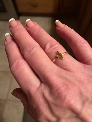 Customer photo review of Minimalist Cross Symbol Ring