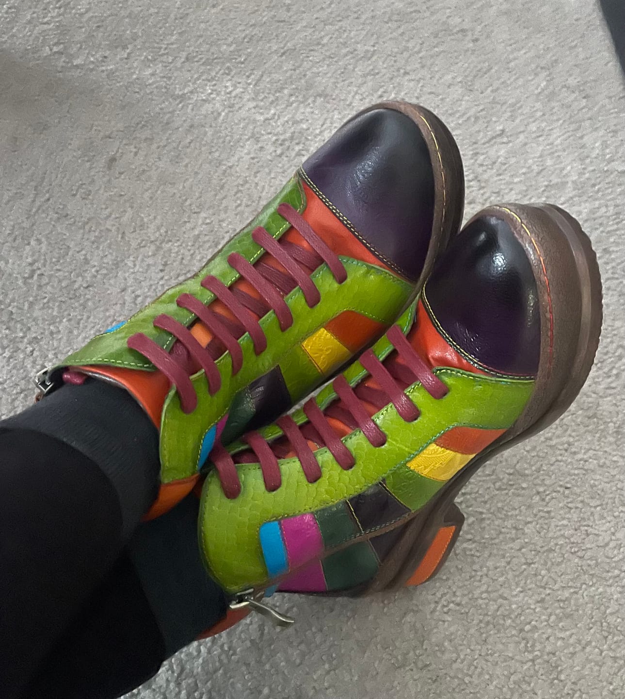 Customer photo review of Retro Hand-polished Rainbow Ankle Boots