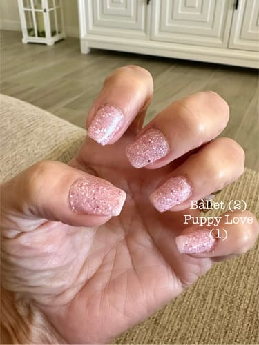 Customer photo review of D590 Puppy Love Pink Glitter Dip Powder