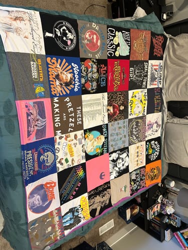 T-shirt quilt with music, bands themes by Allyson from UT