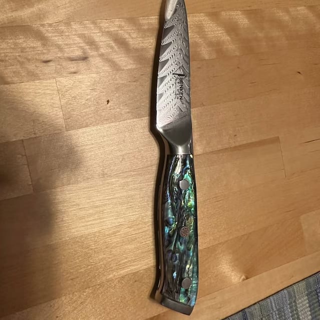 Customer photo review of Umi 3.5" Paring Knife — Japanese VG10 Damascus Steel with Abalone Shell Handle