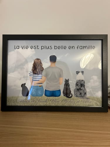 Customer photo review of Affiche Personnalisée - Couple & Animaux Chat Chien et Lapin