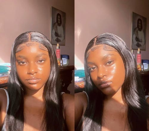 Customer photo review of 5x5 Invisible Lace Closure Glueless Wigs Long Straight Human Hair Wigs 180% Density