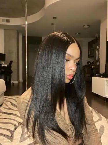 Customer photo review of Kinky Straight Pre Cut Lace 5x5 HD Lace Pre-bleached Wig Glueless Human Hair Wig