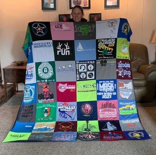 T-shirt quilt with running, marathons themes by Colleen from OH