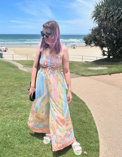 Customer photo review of It's Your Vacation Floral Print Smocked Adjustable Tank Top
