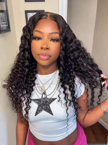 Customer photo review of Wear Go 5x5 Pre Cut Lace Closure Wig Bouncy Water Wave Glueless Wig 150%/180% Density