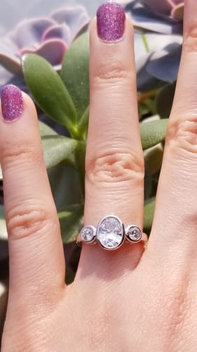 Customer photo review of 3-Stone 1.2ct Oval CZ Ring in Sterling Silver