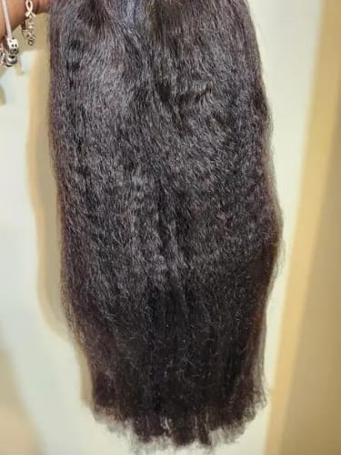 Customer photo review of Kinky Straight Pre Cut Lace 5x5 HD Lace Pre-bleached Wig Glueless Human Hair Wig