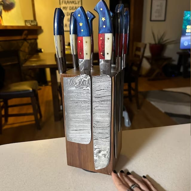 Customer photo review of Rotating Magnetic Knife Block — 360° Rotation, Acacia Hardwood