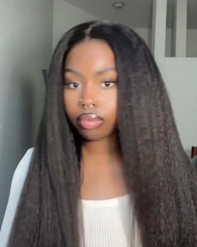 Customer photo review of Kinky Straight Pre Cut Lace 5x5 HD Lace Pre-bleached Wig Glueless Human Hair Wig