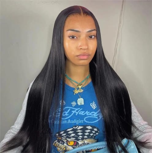 Customer photo review of 5x5 Invisible Lace Closure Glueless Wigs Long Straight Human Hair Wigs 180% Density