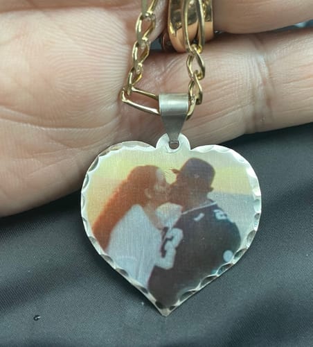 Customer photo review of Diamond Cut Heart Shape Photo Necklace