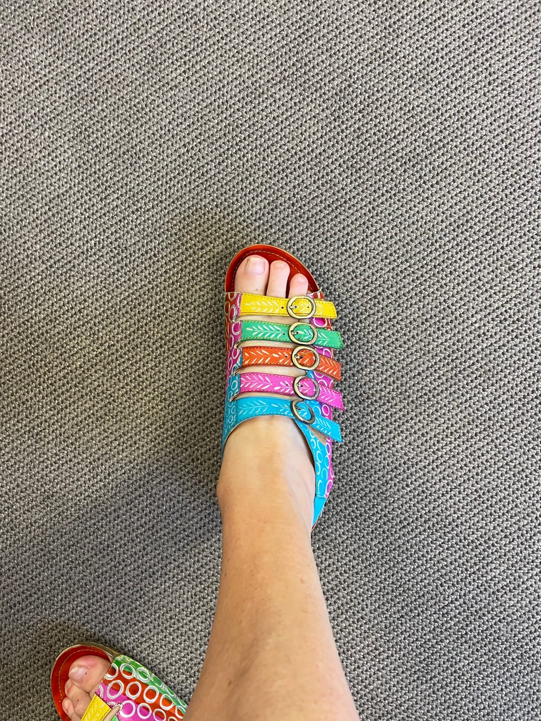 Customer photo review of Colorful Floral Embossed Leather Sandals