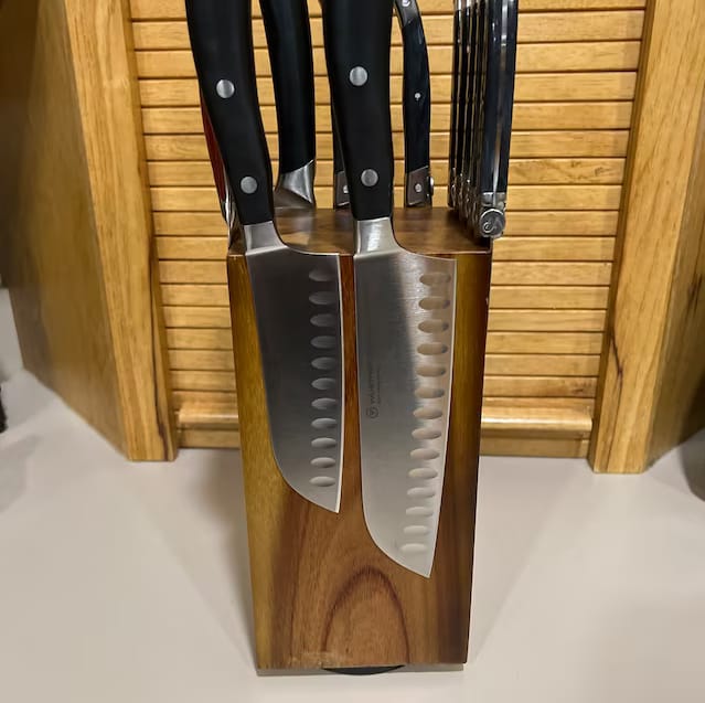 Customer photo review of Rotating Magnetic Knife Block — 360° Rotation, Acacia Hardwood