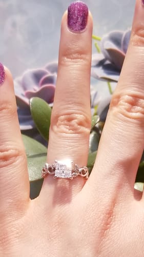 Customer photo review of Solitaire Leaf 1.2ct Princess CZ Ring in Sterling Silver