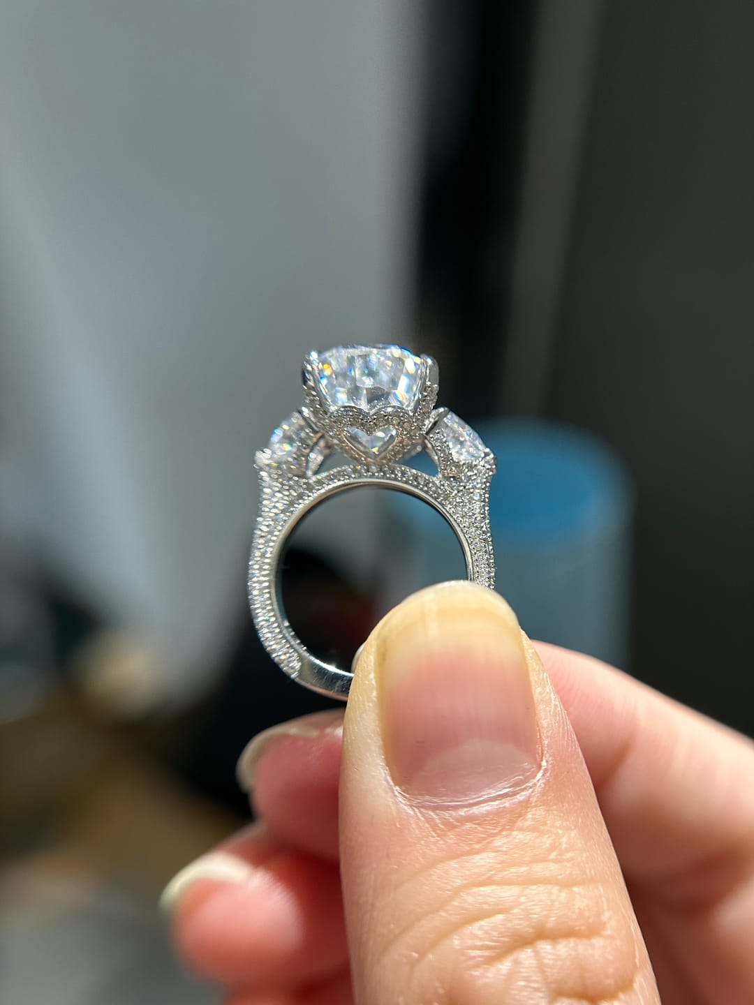 Customer photo review of Louily Stunning 8.0Ct Pear Cut Three Stone Engagement Ring