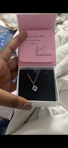 Customer photo review of Sky Blue Heart Cube Pendant with Link Chain