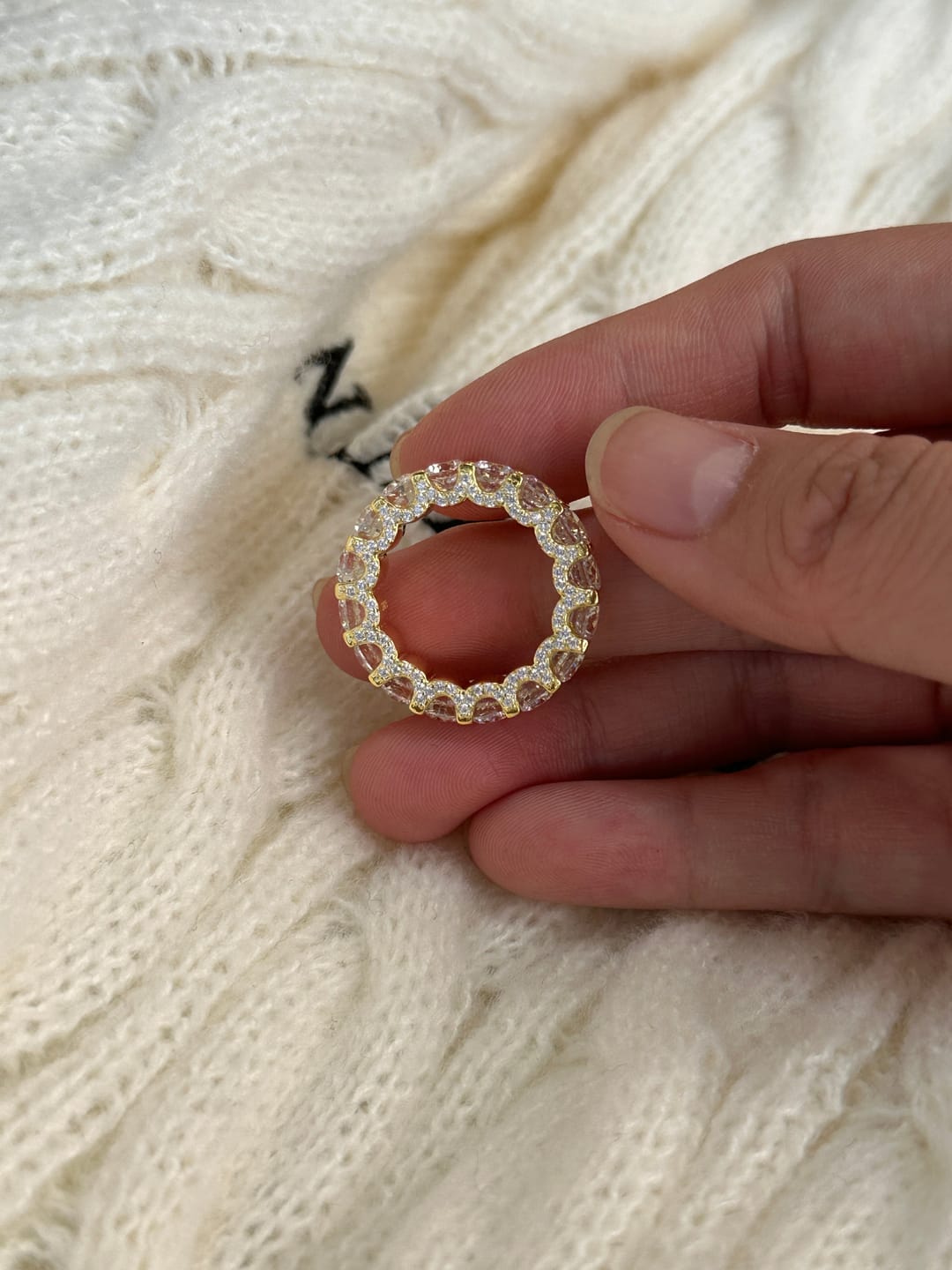 Customer photo review of Louily 5 Ct Luxury Eternity Round Cut Wedding Band In Sterling Silver