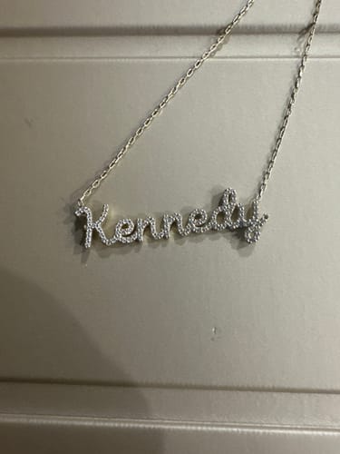 Customer photo review of Pave Script Letter Necklace