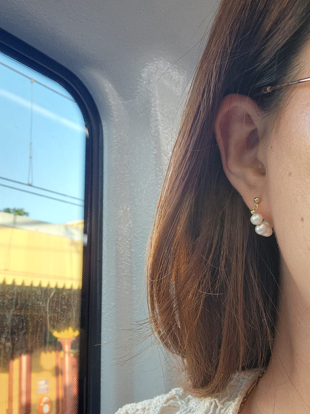 Customer photo review of Celine Pearl Hoop Earrings