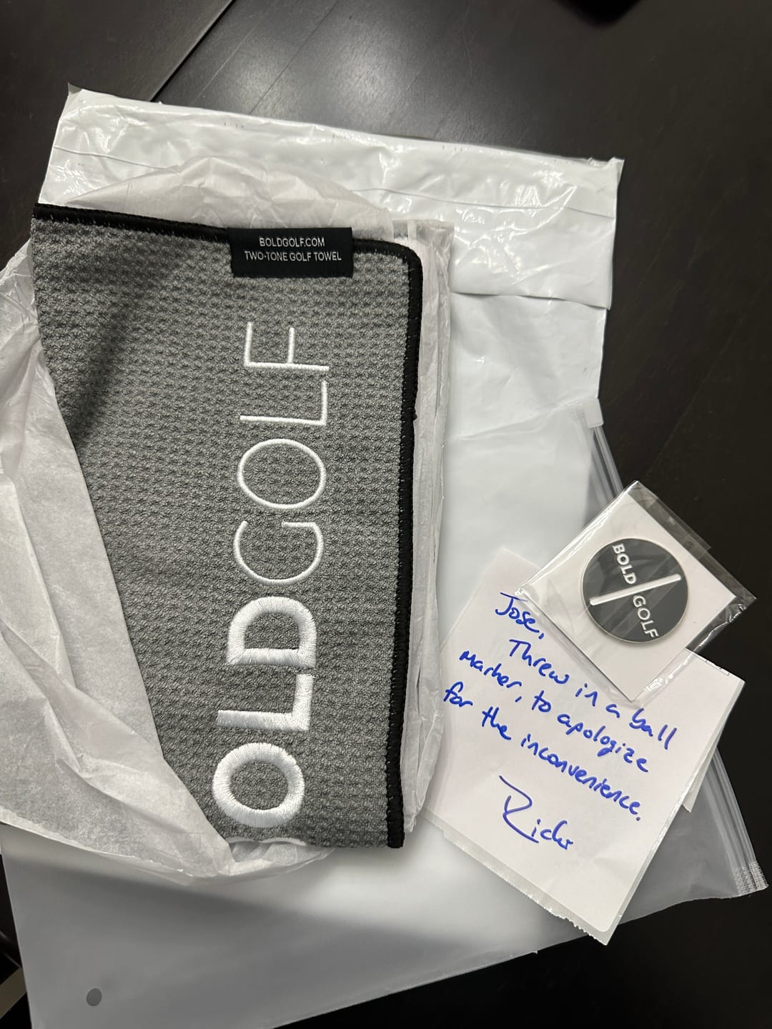 Customer photo review of The Classic - Two-Tone Magnetic Golf Towel