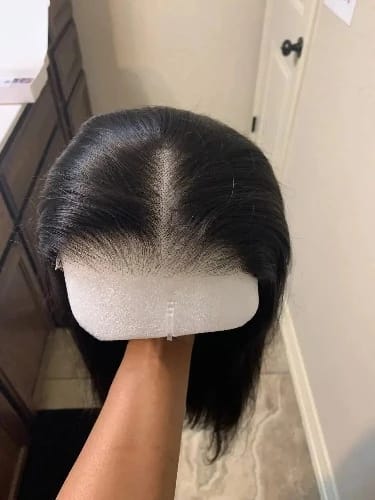 Customer photo review of 5x5 Invisible Lace Closure Glueless Wigs Long Straight Human Hair Wigs 180% Density