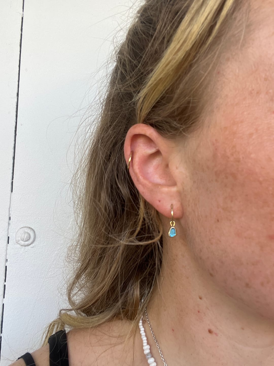 Customer photo review of Blue Sea Glass Hoops