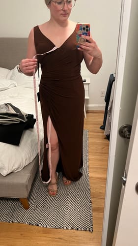 Customer photo review of Ruched Stretch Jersey V-Neck Gown